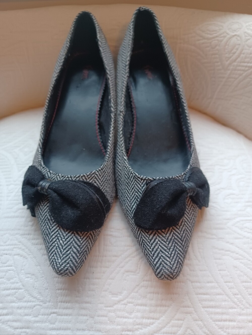 Women's Fioni Houndstooth Kitten Heels Shoes With Bows Black White 7.5